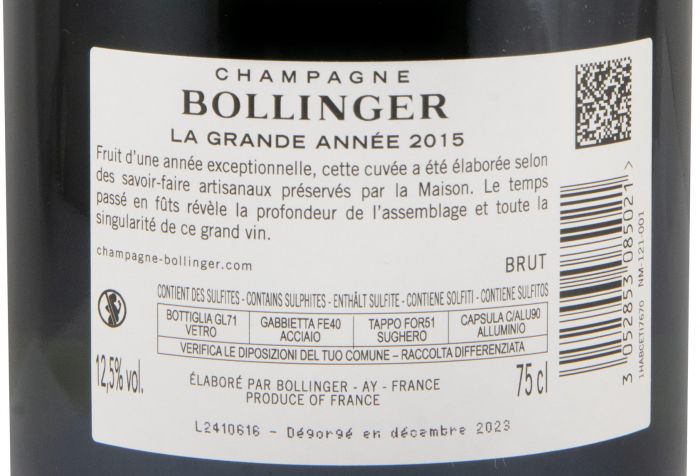2015 Champagne Bollinger La Grande Année Brut