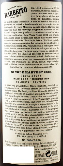 2004 Madeira Single Harvest Barbeito Meio Seco 50cl