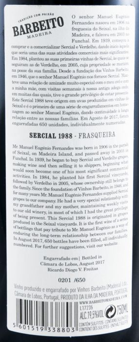 1988 Madeira Barbeito Sercial Frasqueira