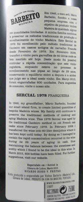1978 Madeira Barbeito Sercial Frasqueira