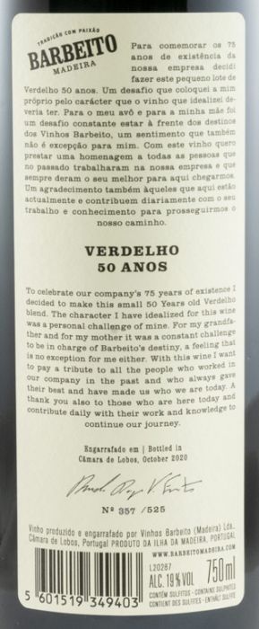 Madeira Barbeito Aniversário Verdelho 50 anos