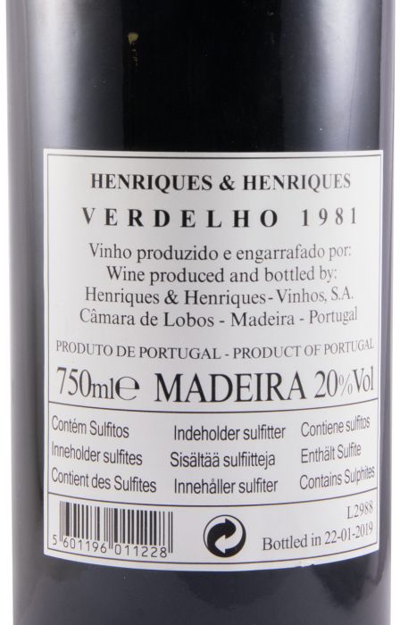 1981 Madeira Henriques & Henriques Verdelho