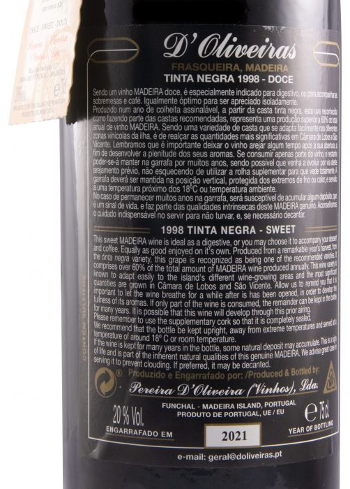 1998 Madeira D'Oliveiras Tinta Negra Doce