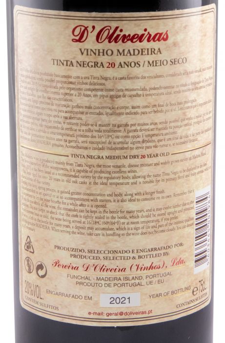 Madeira D'Oliveiras Tinta Negra Medium Dry 20 years