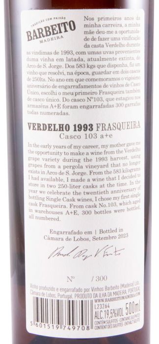 1993 Madeira Barbeito Verdelho Frasqueira 50cl