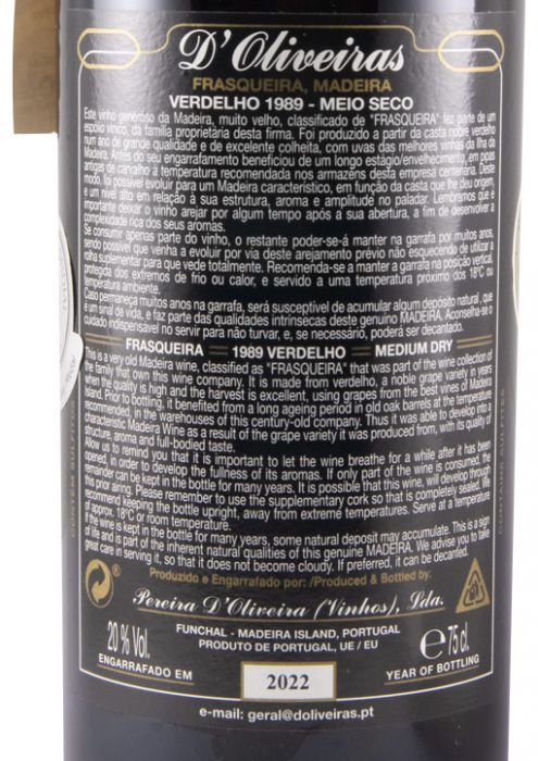 1989 Madeira D'Oliveiras Verdelho