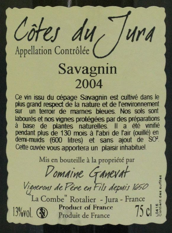 2004 Jean François Ganevat Les Vignes de mon Pére Côtes du Jura branco