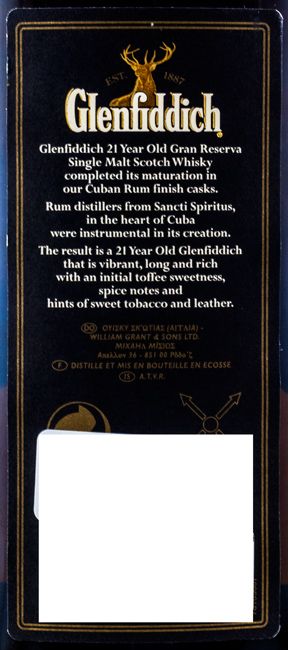 Glenfiddich 21 anos Gran Reserva Cuban Rum Finish