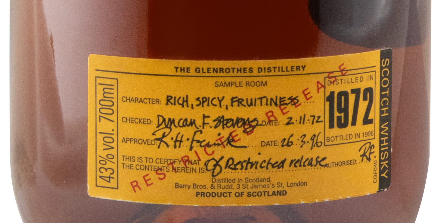 1972 Glenrothes Restricted Release (engarrafado em 1996)