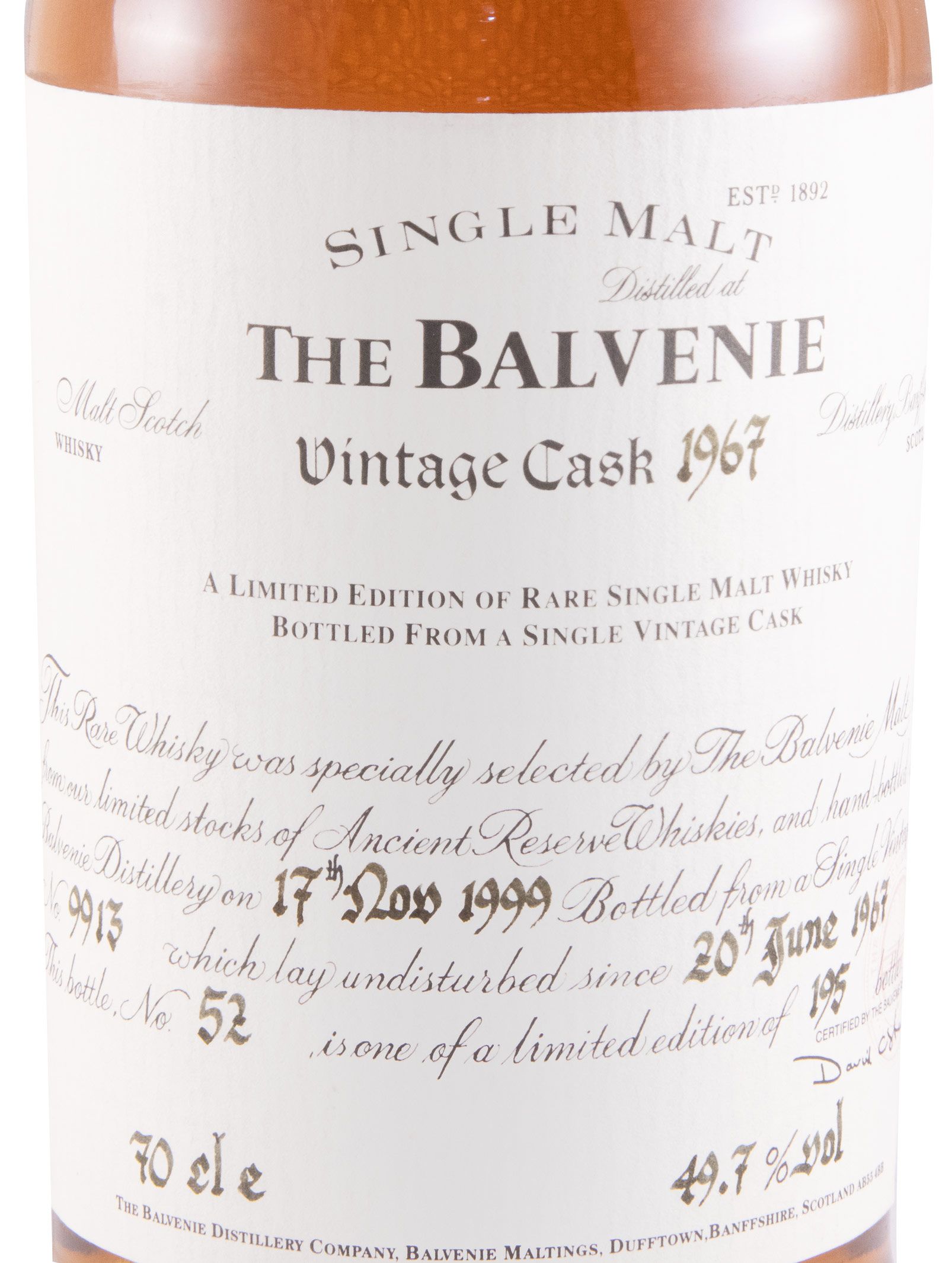 1967 Balvenie Vintage Cask 9913 (garrafa n.º 52)