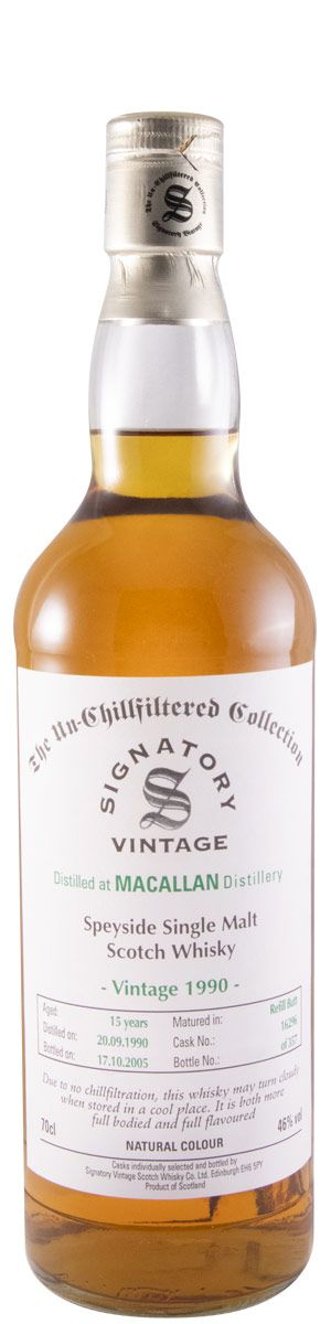 1990 Signatory Vintage Macallan Cask 16296 The Un-Chillfiltered Collection 15 anos (engarrafado em 2005)