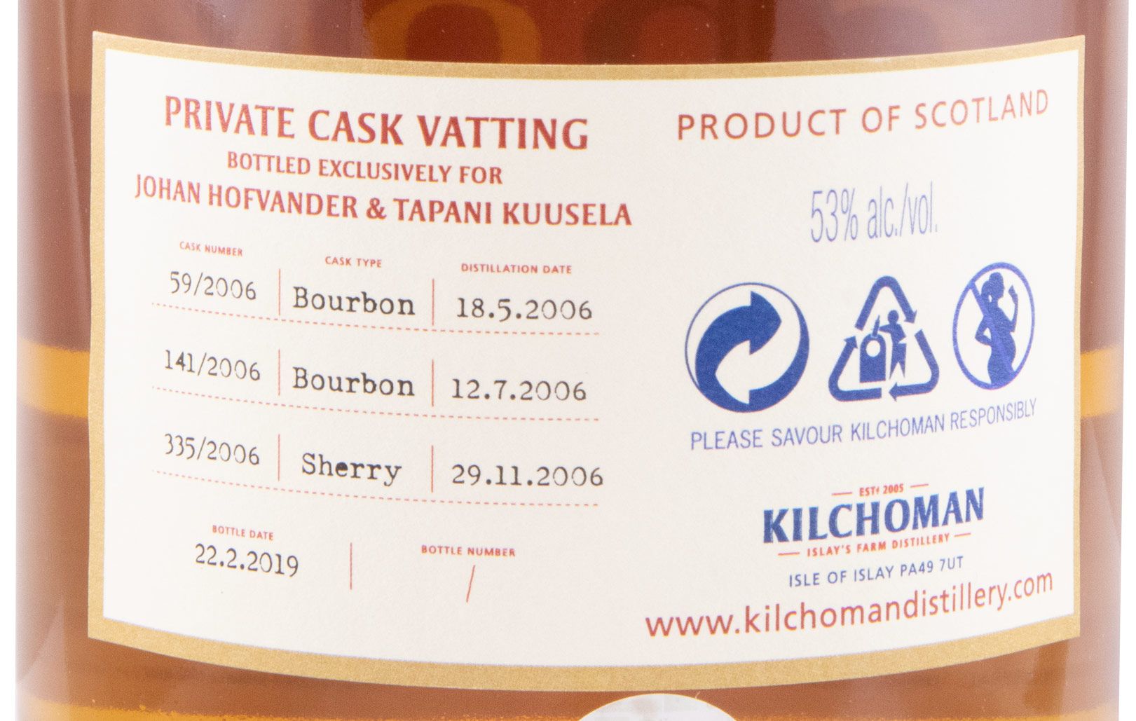 2006 Kilchoman Private Cask Vatting Bourbon & Sherry