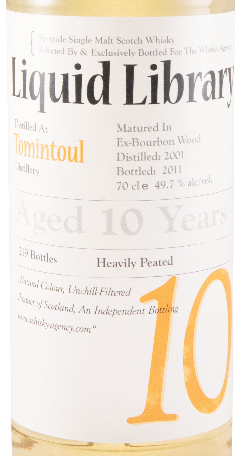 2001 Tomintoul Liquid Library Heavily Peated 10 anos (engarrafado em 2011)