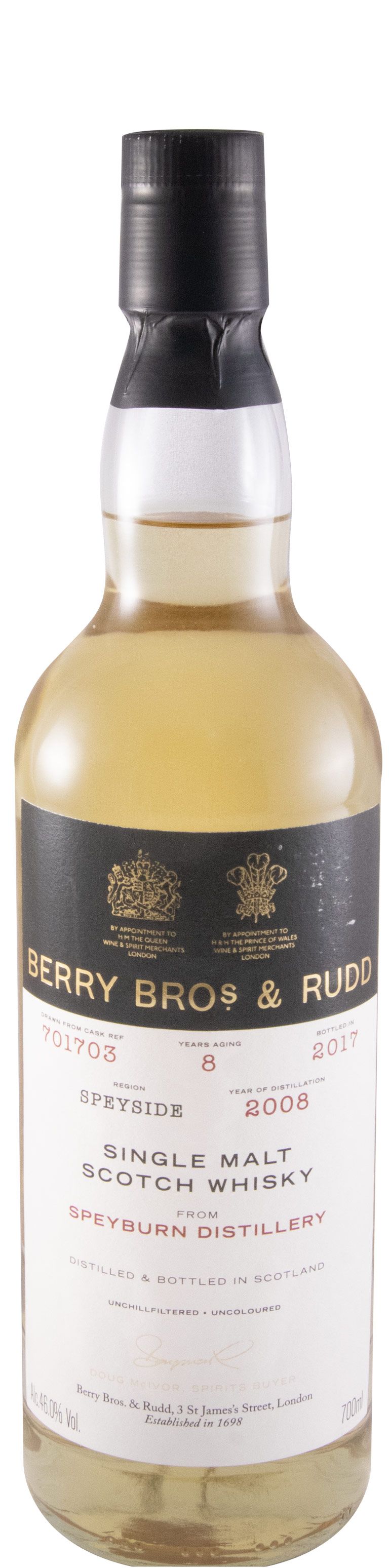 2008 Berry Bros & Rudd Speyburn Cask 701703 8 anos (engarrafado em 2017)