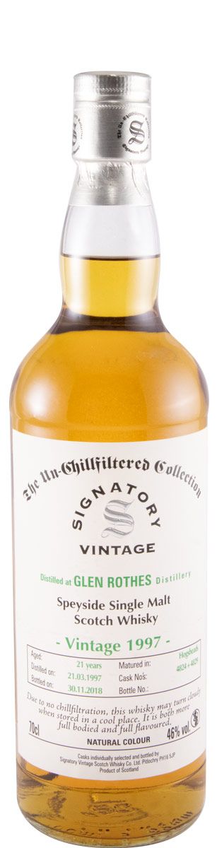 1997 Signatory Vintage Glenrothes The Un-Chillfiltered Collection 21 anos (engarrafado em 2018)