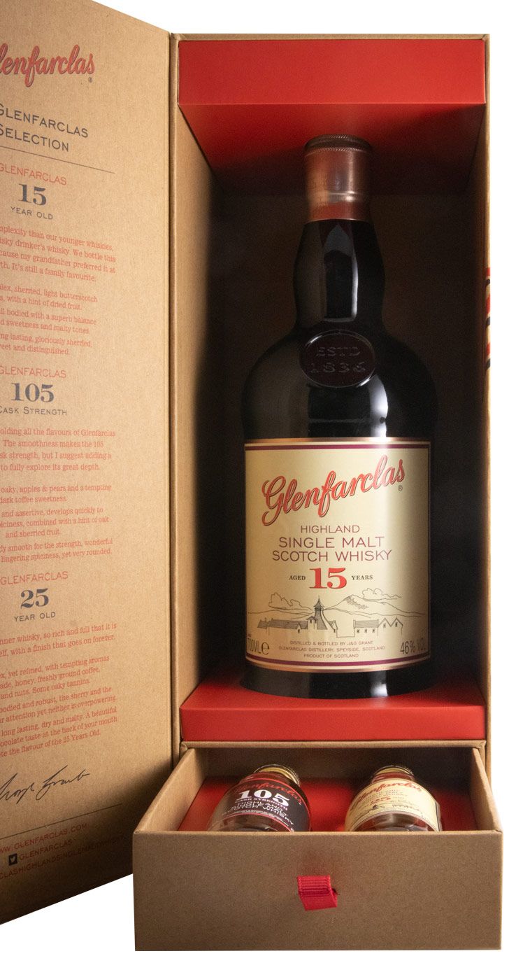 Glenfarclas 15 years w/2 Miniatures Glenfarclas 105 & Glenfarclas 25 years