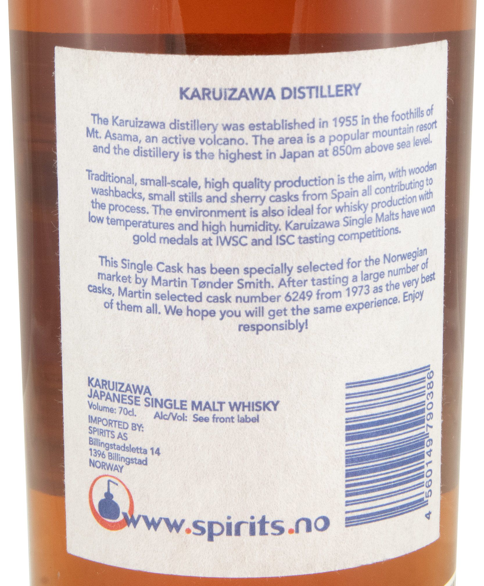 1973 Karuizawa Martin's Selection Vintage Cask N.º 6249 35 anos (garrafa n.º 141 e engarrafado em 2008)