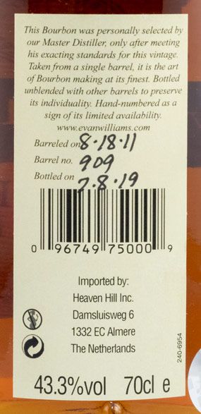 2011 Evan Williams Single Barrel Vintage