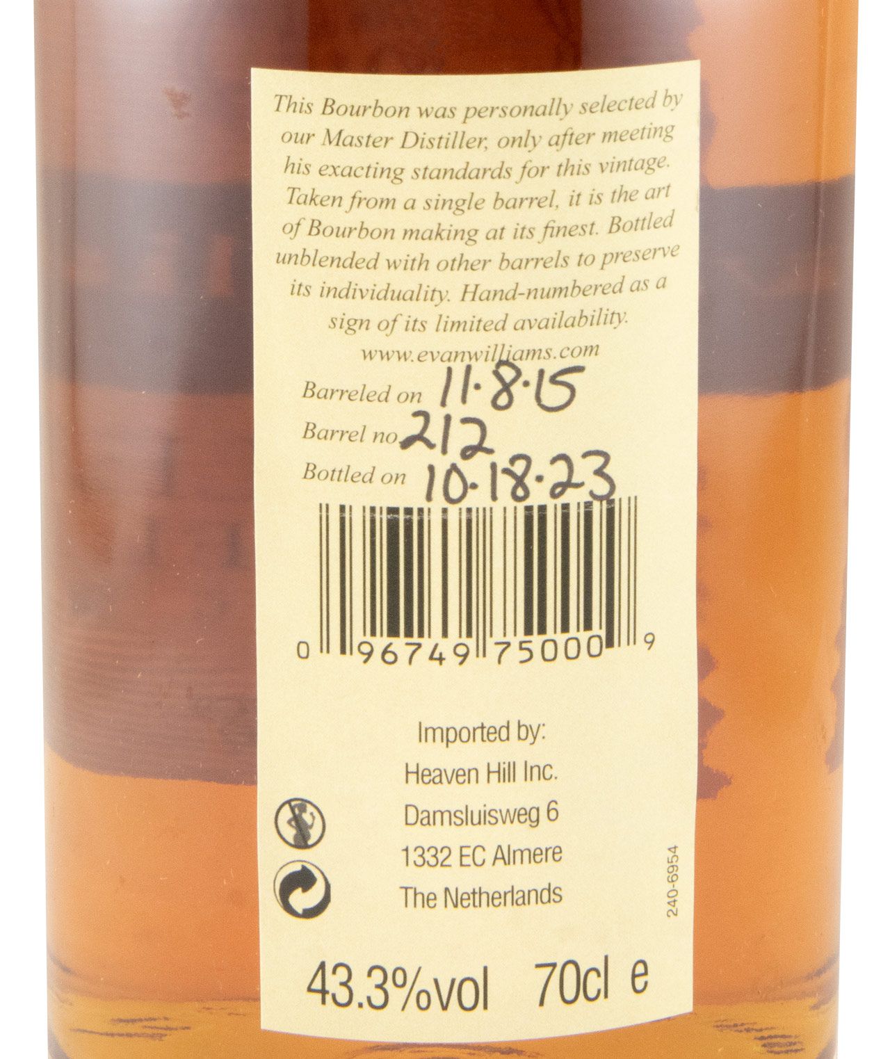 2015 Evan Williams Vintage Single Barrel