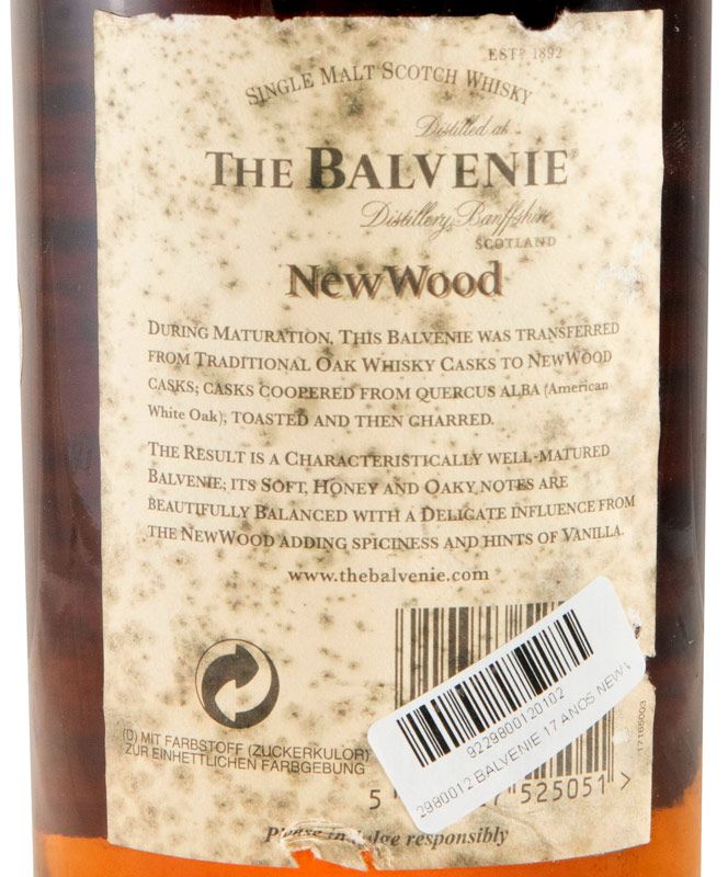 Balvenie New Wood 17 anos (sem caixa e com rótulo danificado)