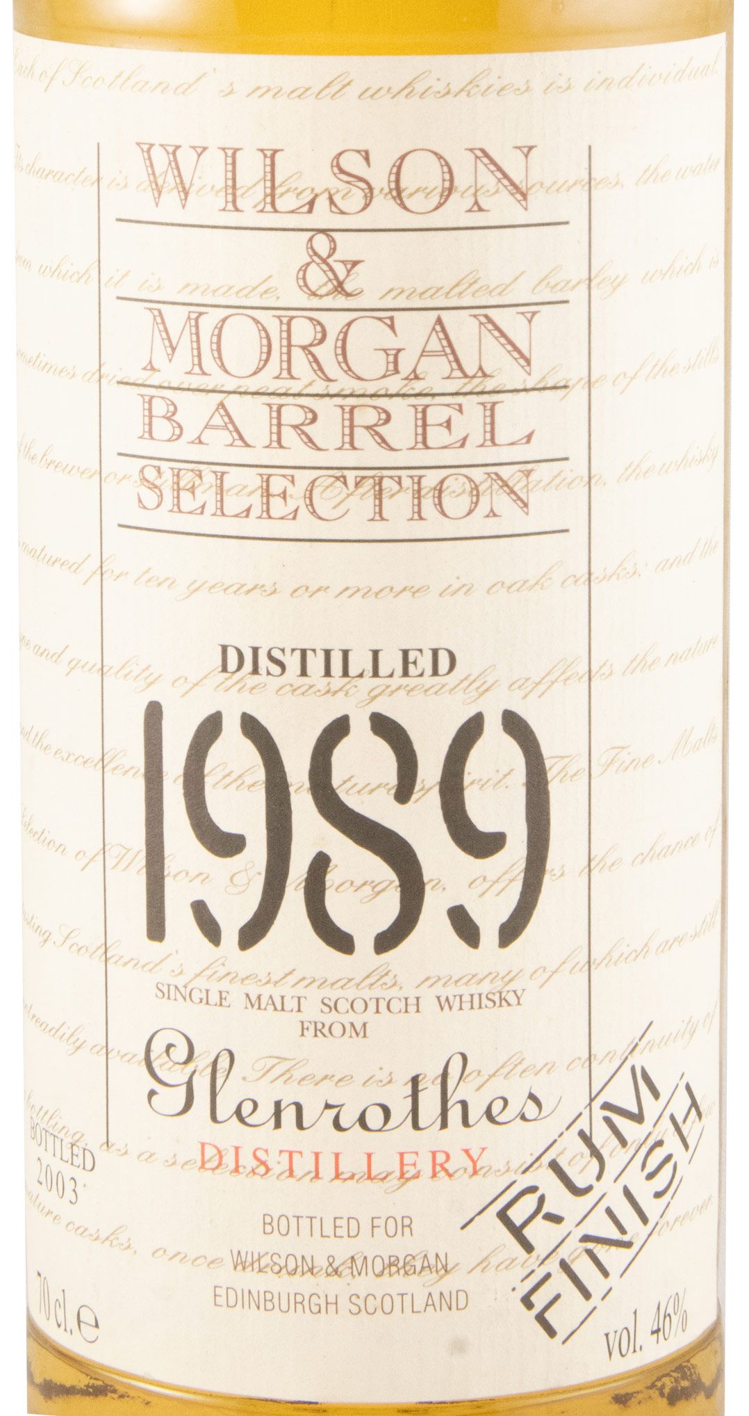 1989 Wilson & Morgan Glenrothes Barrel Selection Rum Finish (engarrafado em 2003)