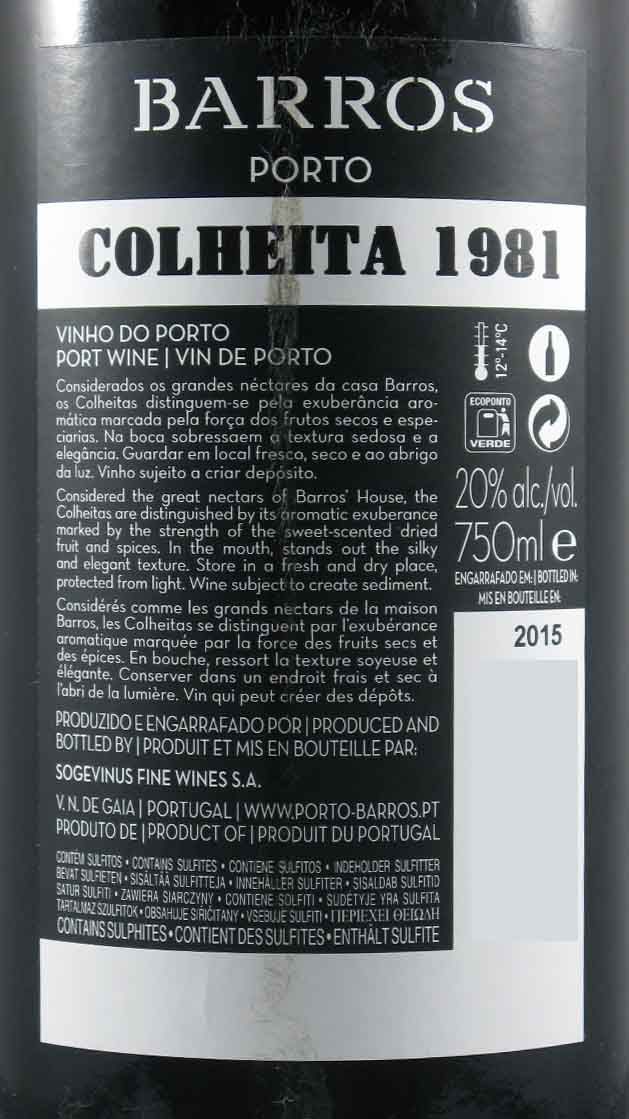 1981 Barros Colheita Porto