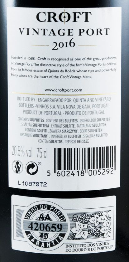 2016 Croft Vintage Porto