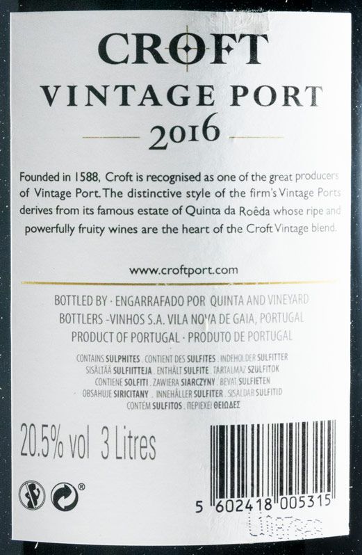 2016 Croft Vintage Porto 3L
