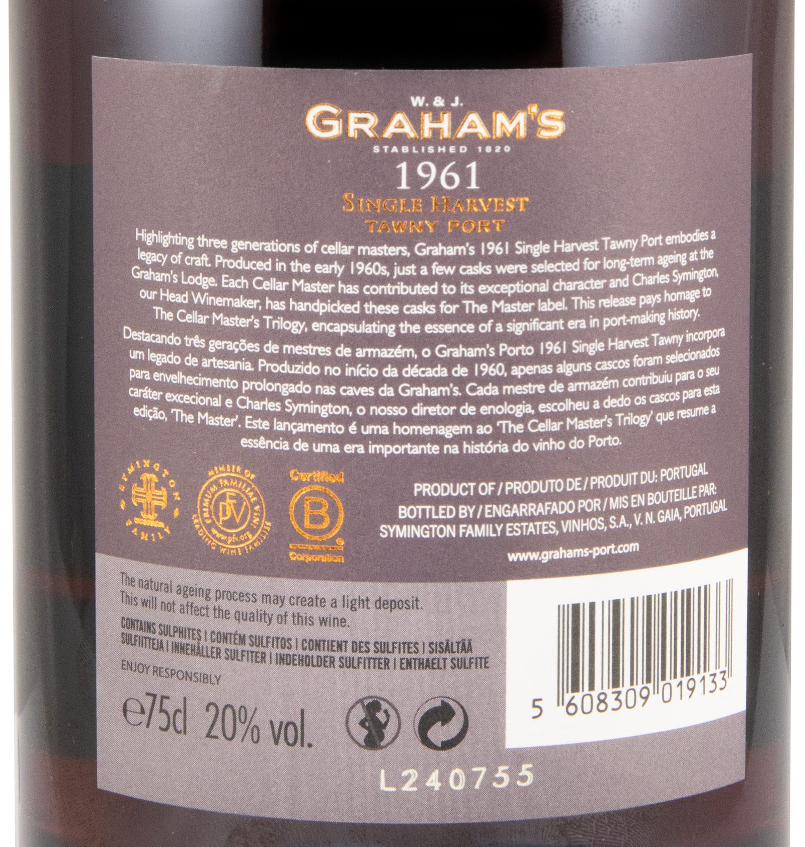 Conjunto Graham's The Cellar Master's Trilogy Colheita 1961, 1974 & 1997 Porto 3x75cl