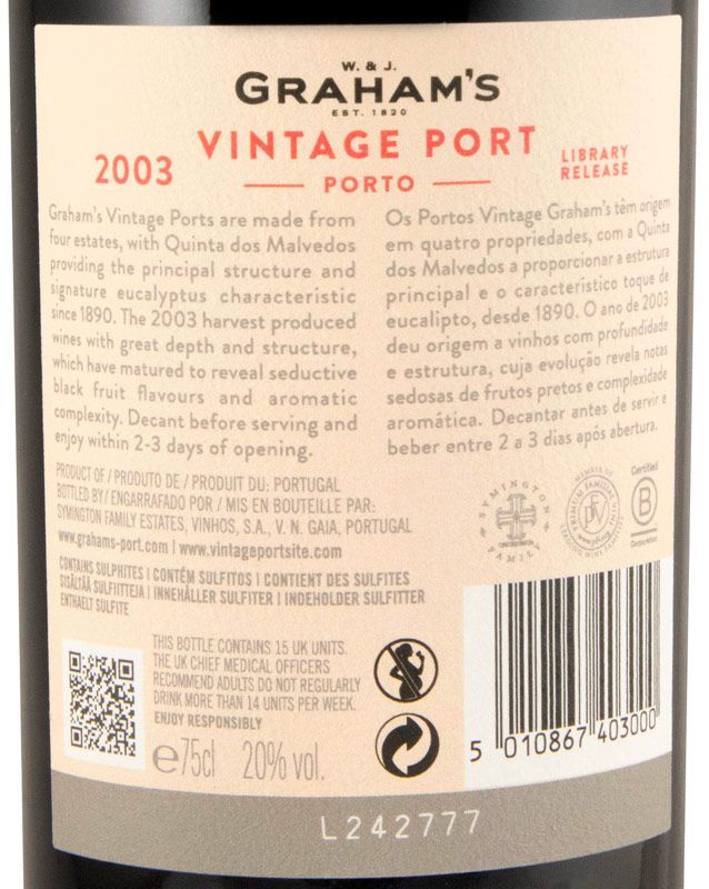 2003 Graham's Library Release Vintage Porto