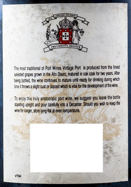 1994 Real Companhia Velha Royal Oporto Vintage Port (paper label)