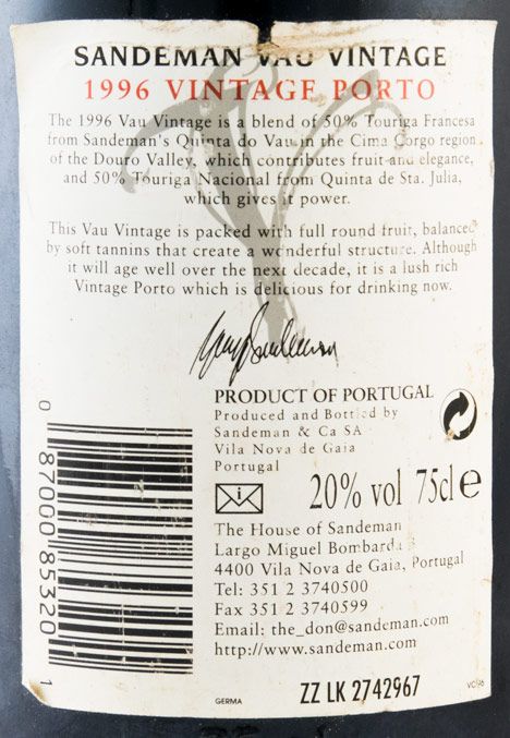 1996 Sandeman Vau Vintage Porto