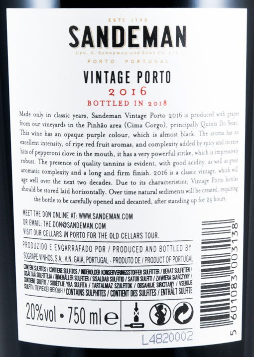 2016 Sandeman Vintage Port