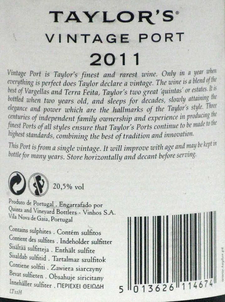 2011 Taylor's Vintage Porto 37,5cl