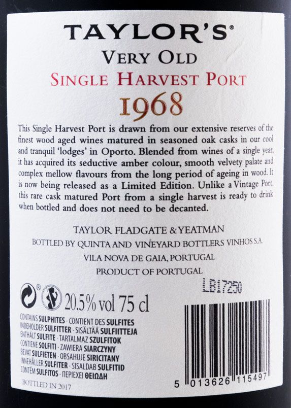 1968 Taylor's Very Old Single Harvest Limited Edition Port