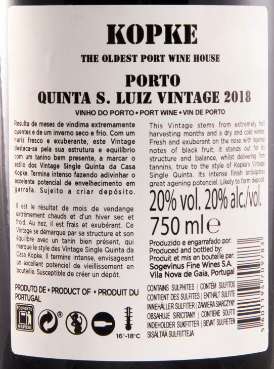 2018 Kopke Quinta de São Luiz Vintage Porto