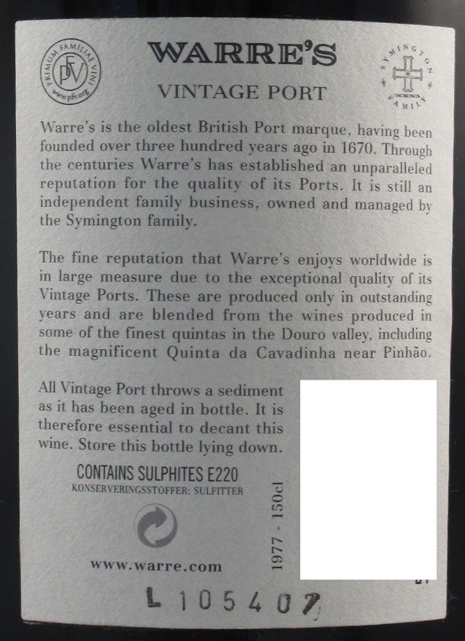 1977 Warre's Vintage Porto 1,5L