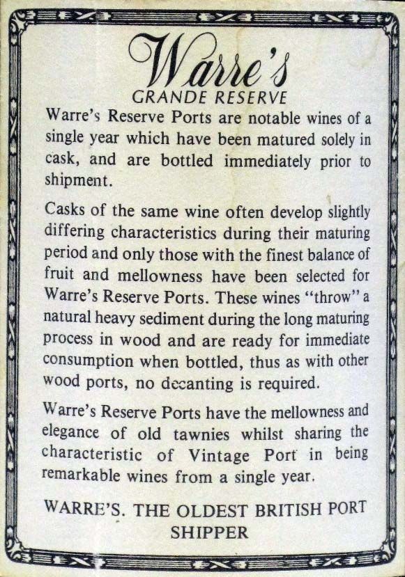1961 Warre's Grande Reserva Porto