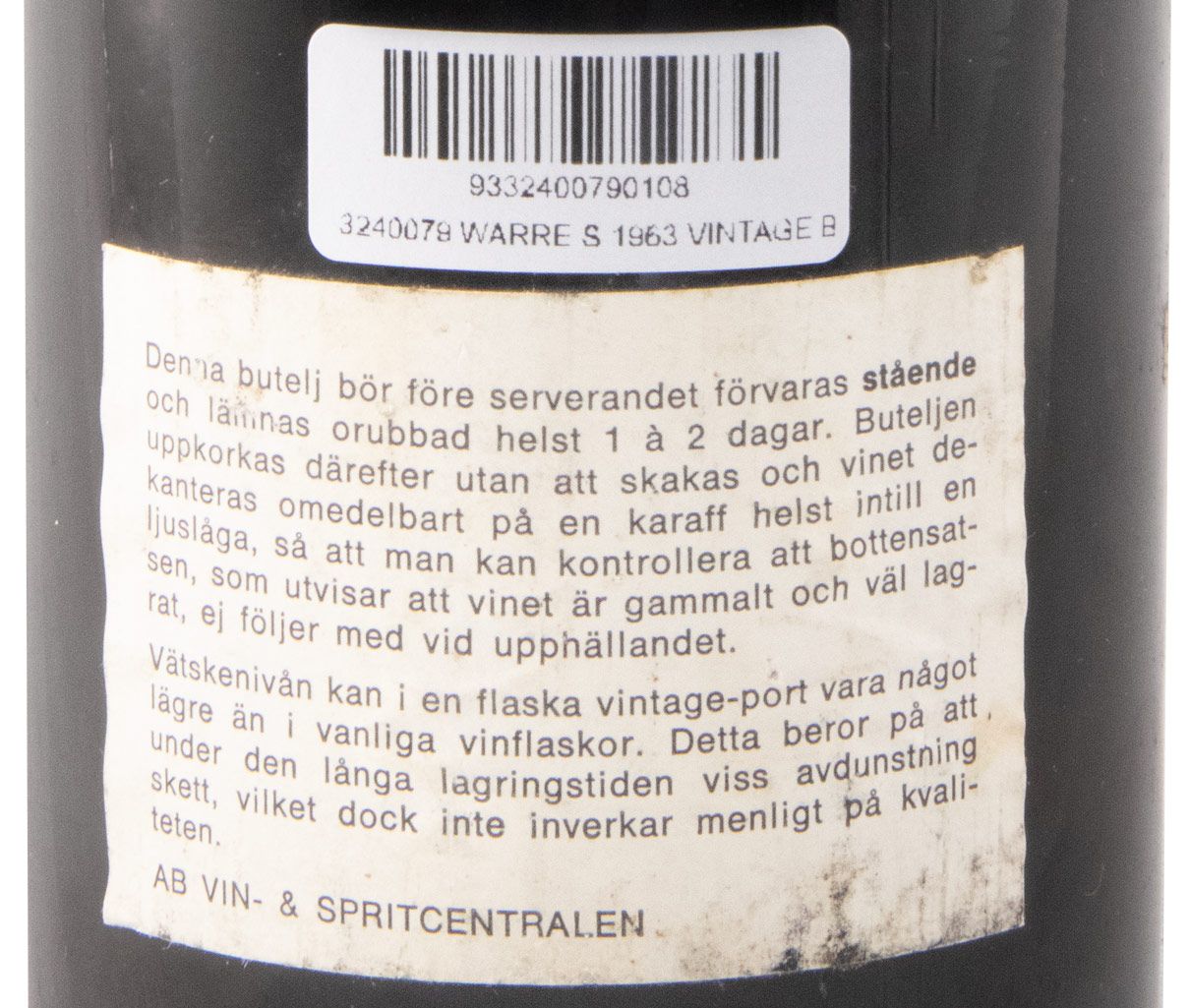 1963 Warre's Vintage Port (bottled by Spritcentralen)