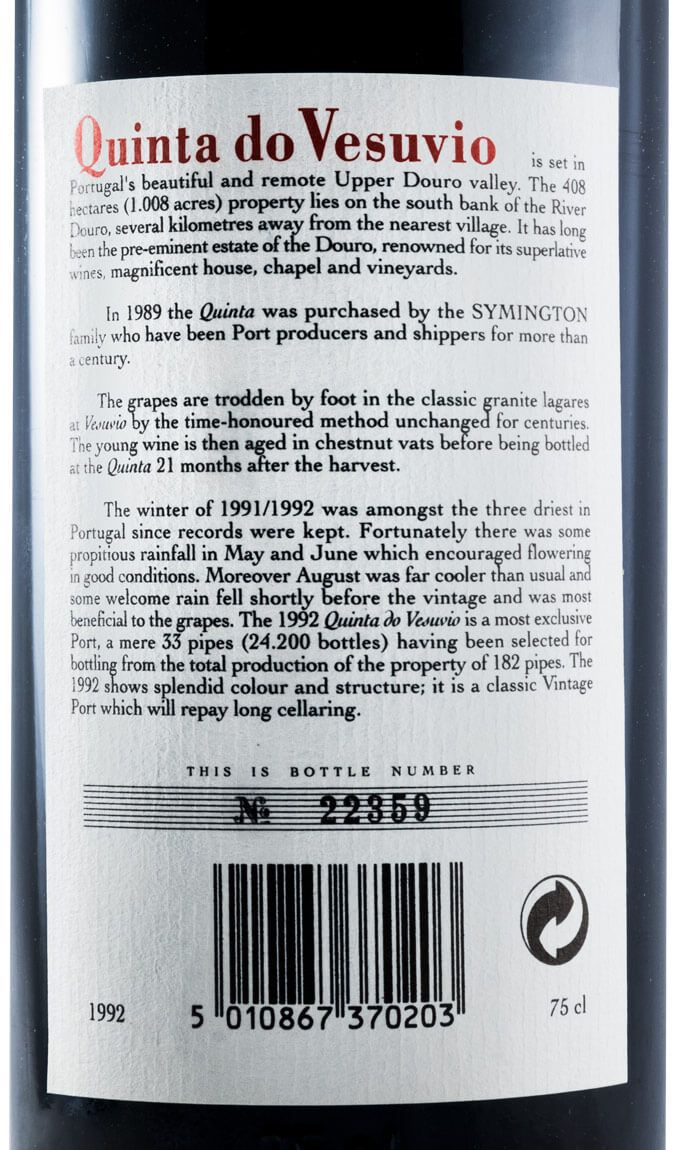 1992 Quinta do Vesuvio Vintage Porto