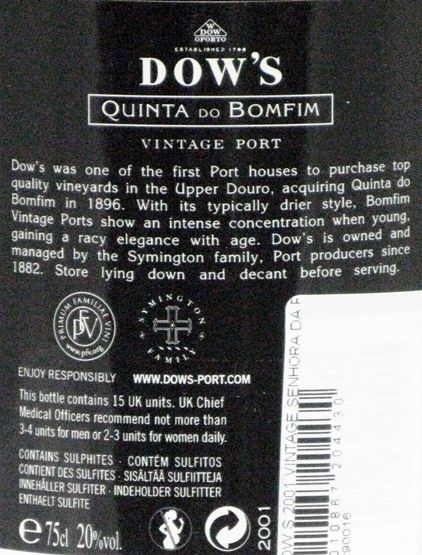 2001 Dow's Vintage Quinta do Bonfim porto