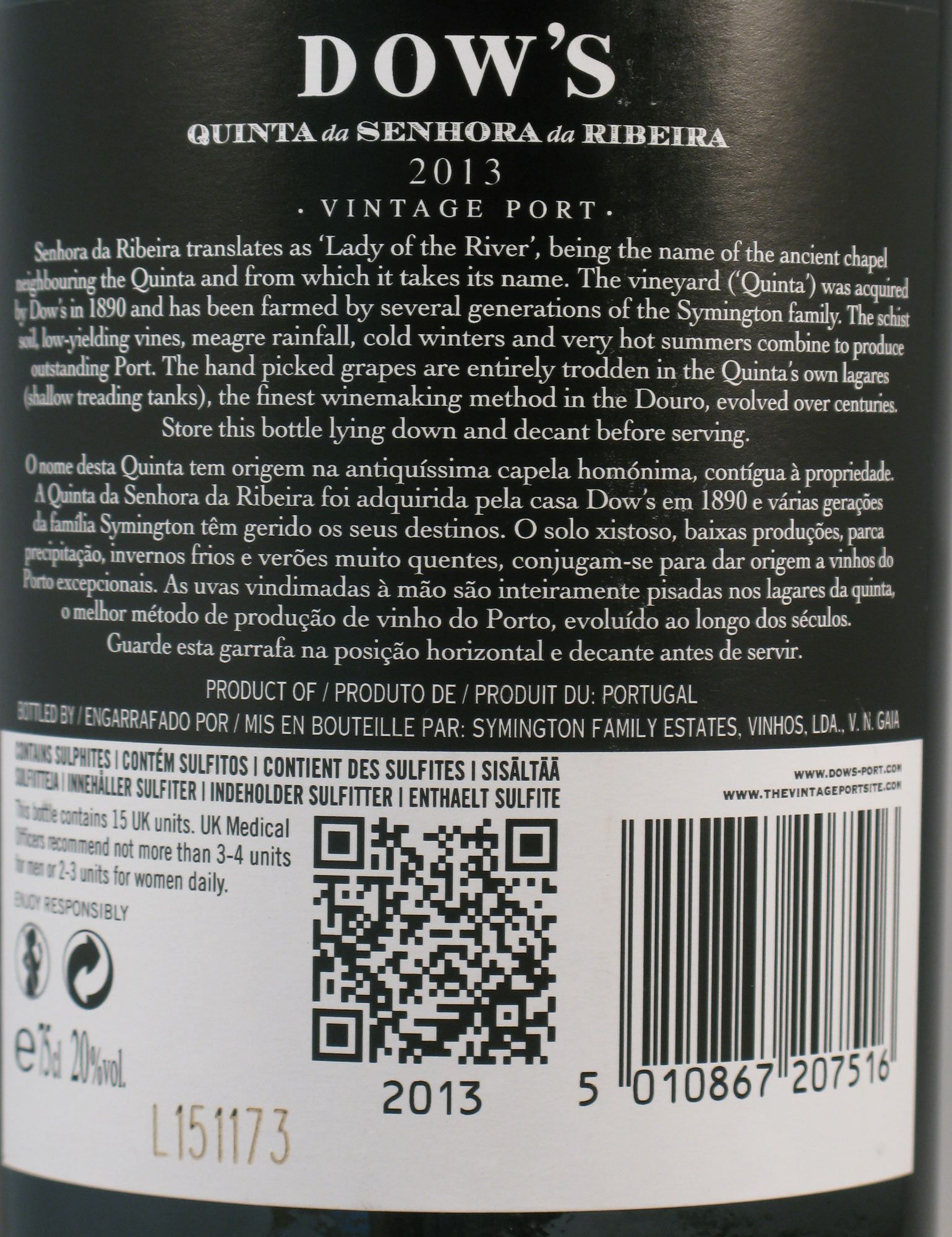 2013 Dow's Quinta Senhora da Ribeira Vintage Port