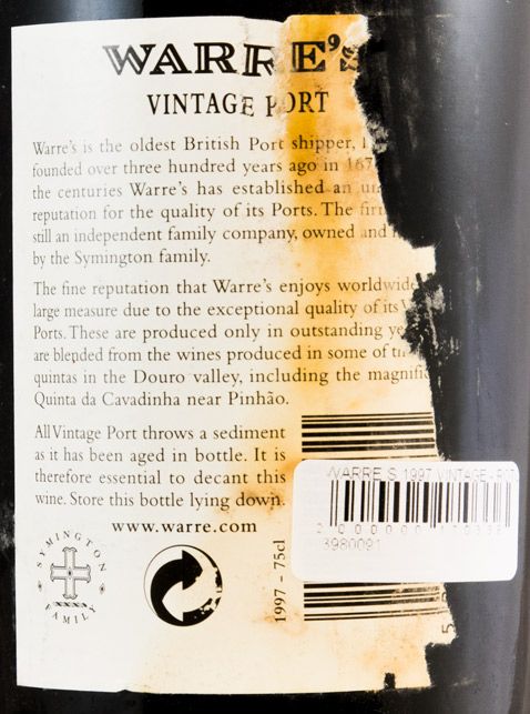 1997 Warre's Vintage Porto (rótulo danificado)