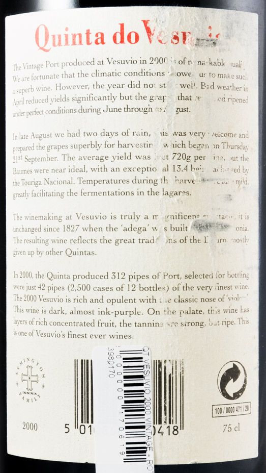 2000 Quinta do Vesuvio Vintage Porto (rótulo danificado)