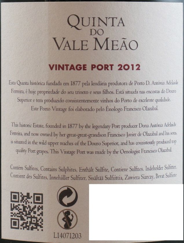 2012 Quinta do Vale Meão Vintage Porto