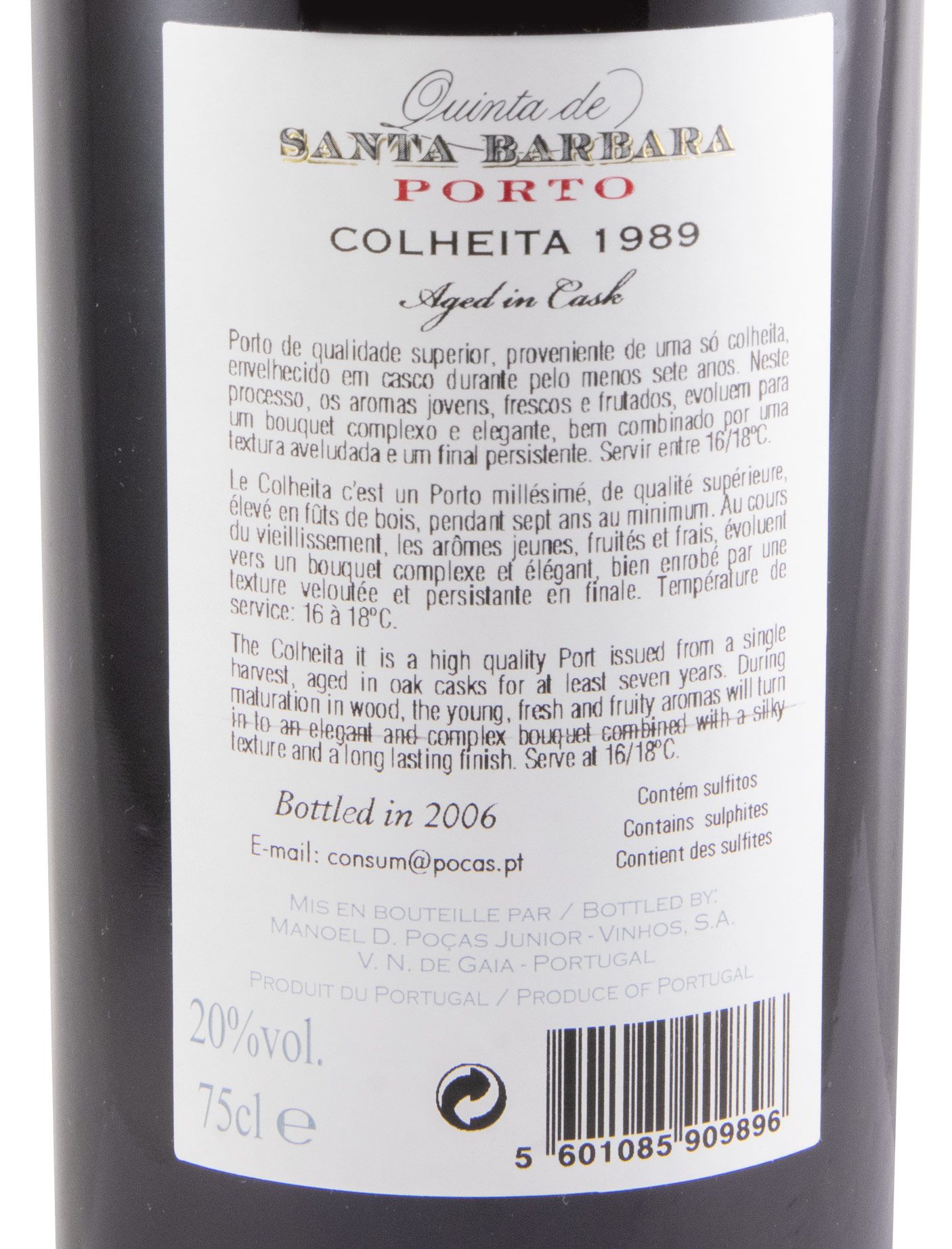 1989 Poças Junior Quinta de Santa Bárbara Colheita Port