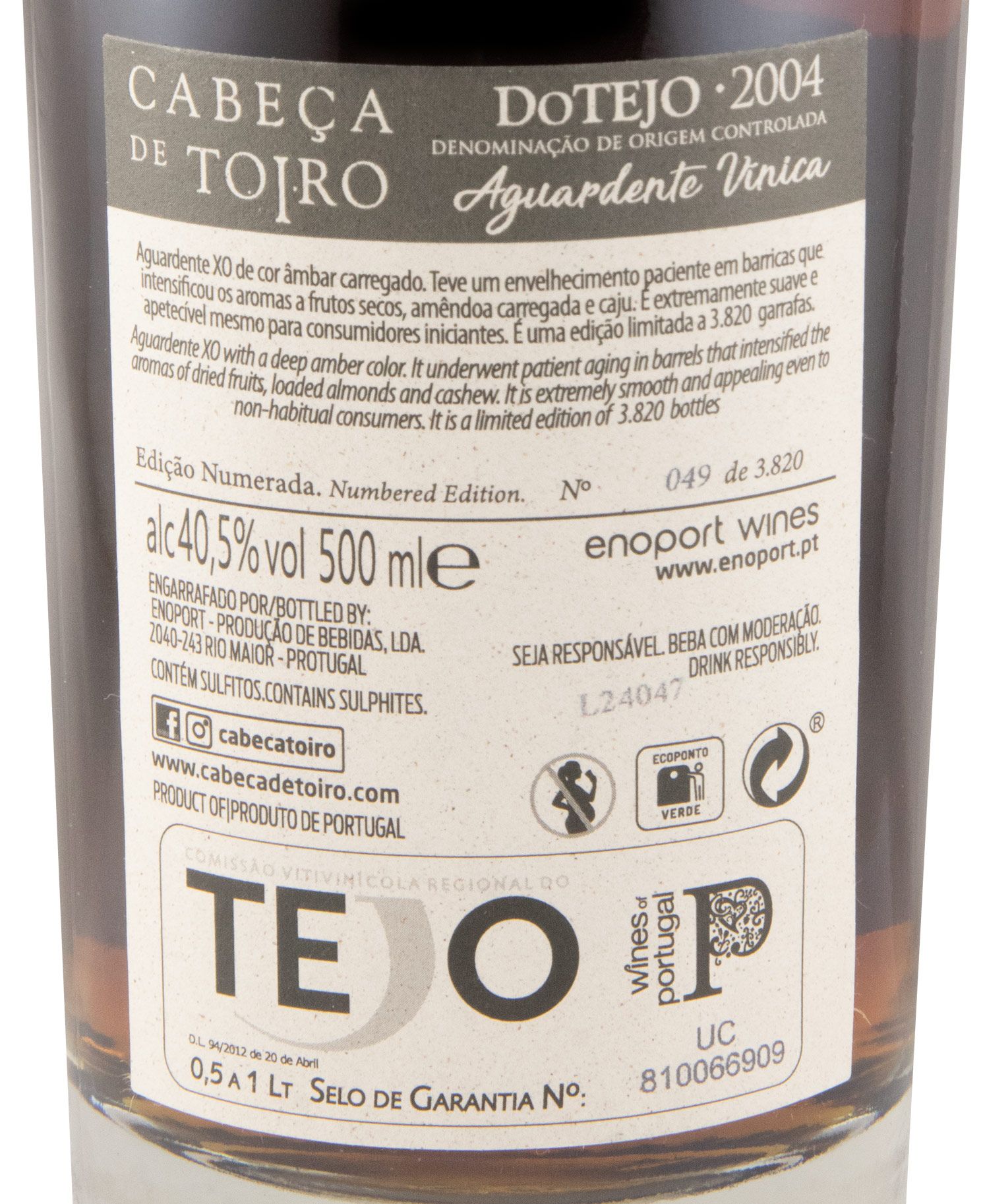 2004 Aguardente Vínica Cabeça de Toiro XO Reserva Privada 50cl