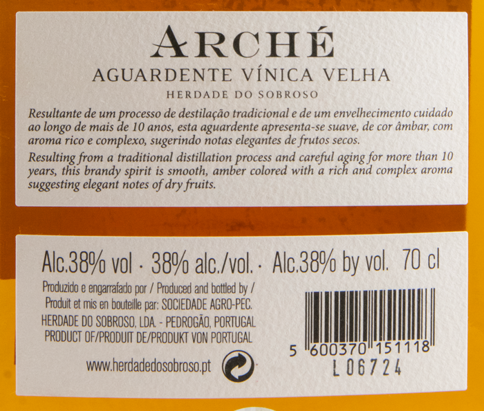 Aguardente Vínica Herdade do Sobroso Arché Velha