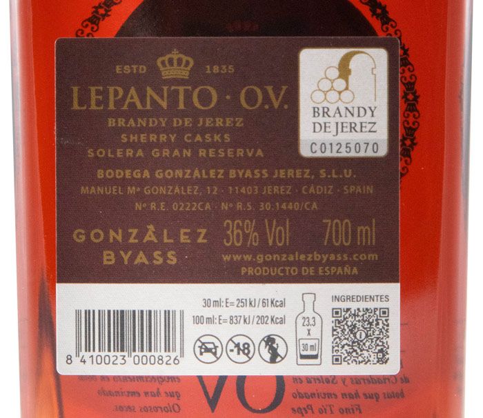 Brandy Lepanto OV Sherry Casks Solera Gran Reserva