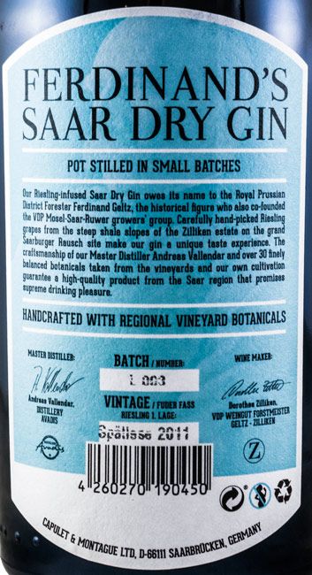 Gin Ferdinand's Saar Dry Gin 50cl